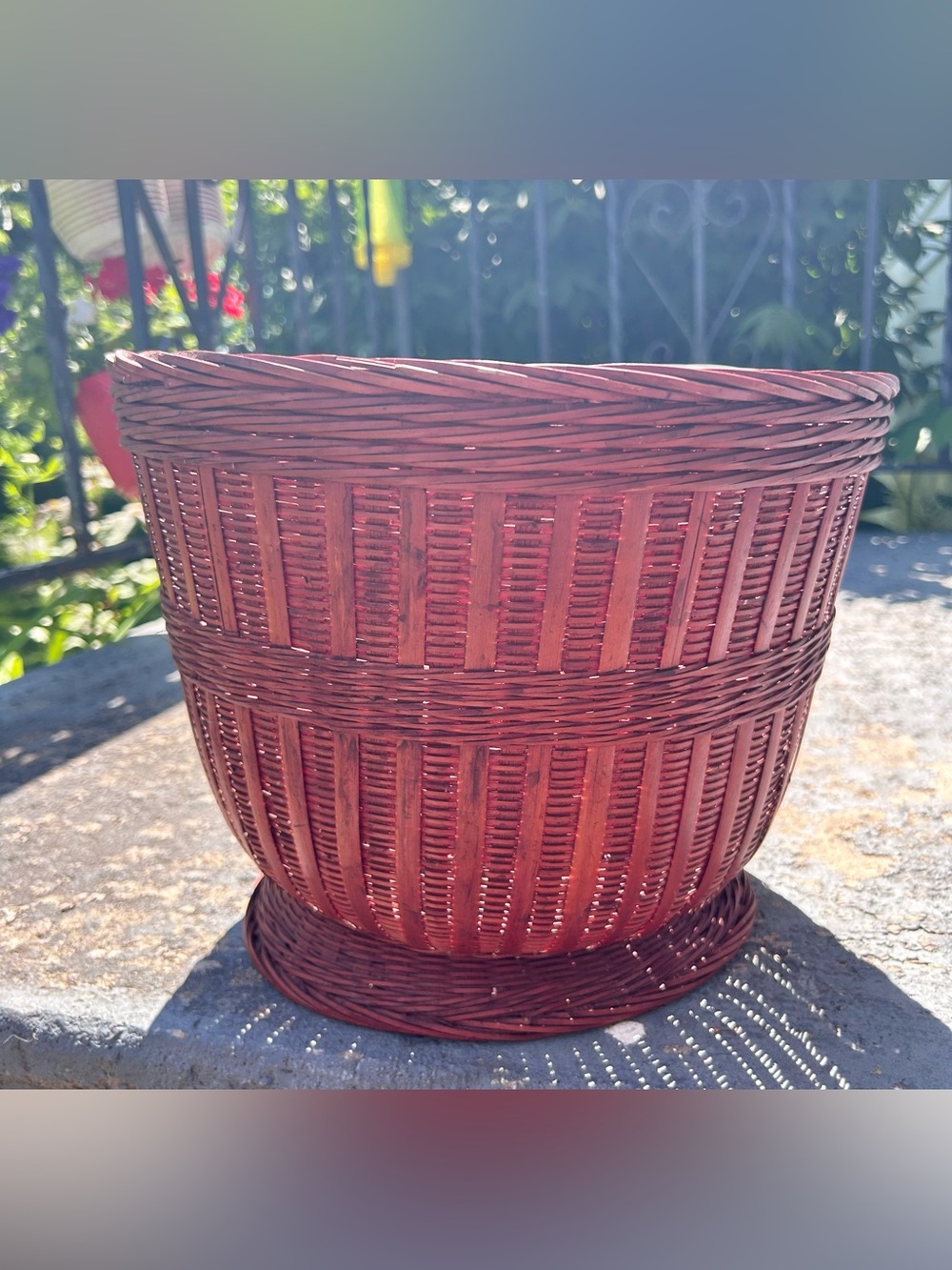 Vintage Handmade Wicker Rattan Planter Basket Red Large Lopsided Large